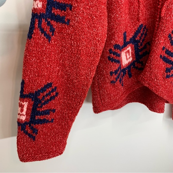 La Llama 100% Wool Full Zip Hand Knit Drop Shoulder Shacket Hoodie From Ecuador - Picture 4 of 16